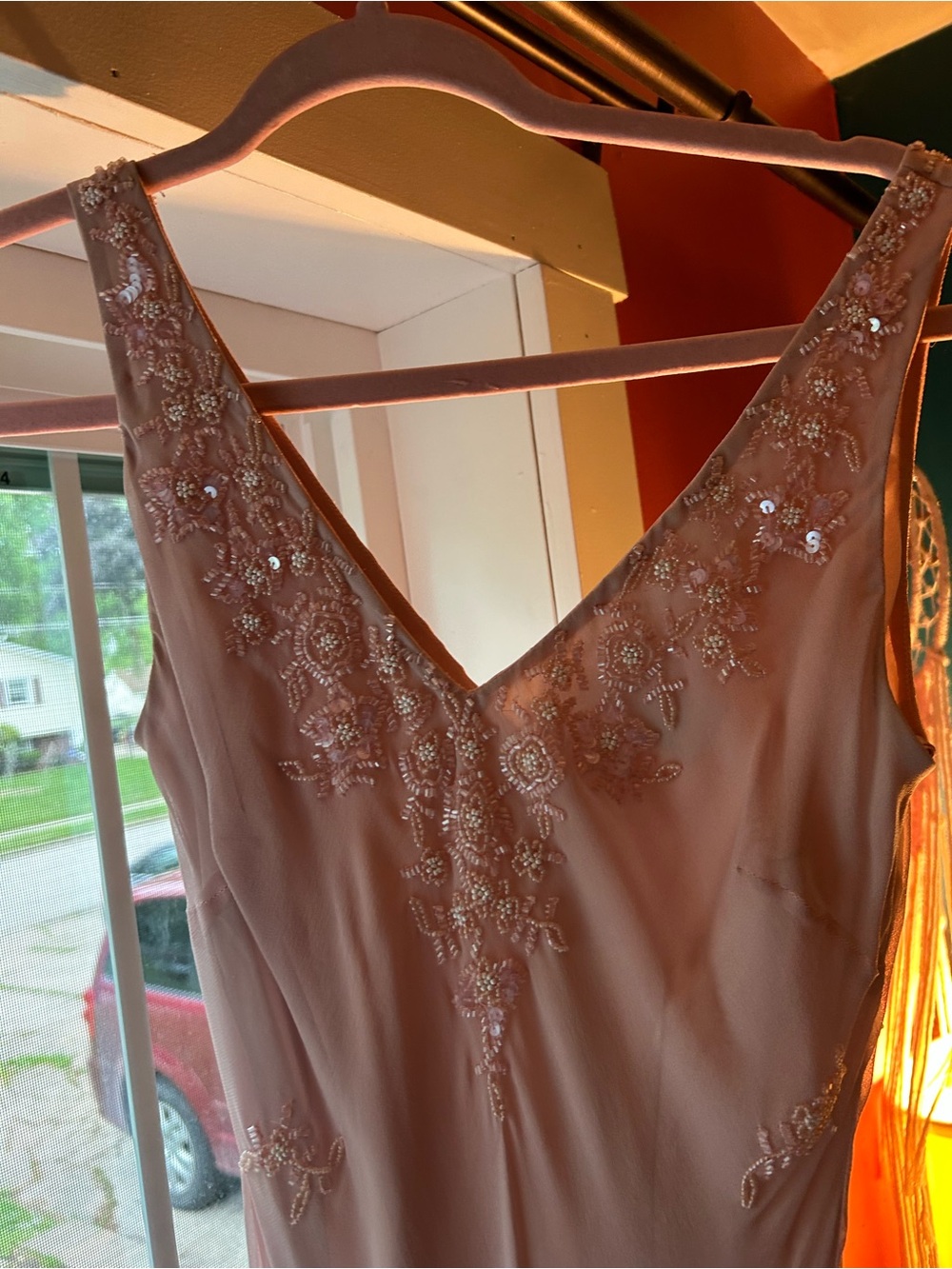 Scala Blush Pink Beaded V-Neck Sleeveless Dress